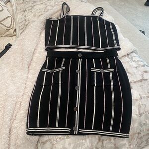 CHANEL Black and Pink Striped Skirt Set